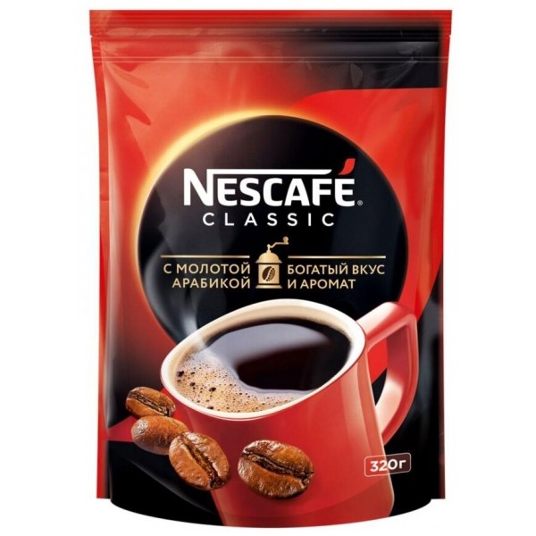 Кофе Nescafe Classic растворимый с добавлением молотой арабики, пакет, 320 г