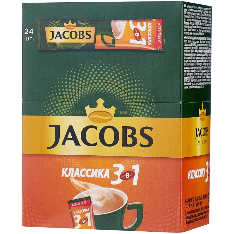 Растворимый кофе Jacobs 3 в 1 Классика, в стиках, 24 уп